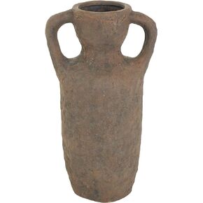 Deco 79 Ceramic Handmade Decorative Vase Textured Centerpiece Vase with Wide Rounded Handles, Flower Vase for Home Decoration 10" x 7" x 14", Dark Brown