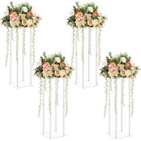 Juexica Wedding Centerpieces Acrylic Vases Flower Vase for Tables Clear Vases for Centerpieces Flower Stand Clear Floor Vase Tall for Party Tables Weddings Decor(23.6 Inch Tall, 4 Pieces)
