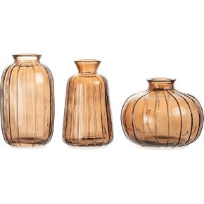 Bud Vase Set of 3 Small Vase Mini Glass Vase for Desktop Centerpieces Decor,Handmade Vase for Flowers (Brown)