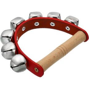 PATIKIL 6pcs Hand Jingle Bells, Hand Bell Handheld Wrist Bells Sleigh Bells Wooden Hand Percussion Instruments Musical with 7 Bells for Music Class Party Christmas, Red