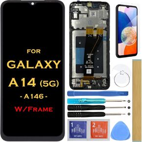 HLTECH Screen Replacement LCD Display Touch Digitizer Assembly for Samsung Galaxy A14 5G A146 5G SM-A146 SM-A146U SM-A146U1 6.6" (with Frame)