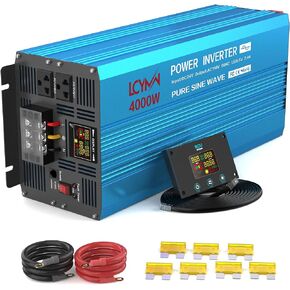 LCYMW 2000 Watt Inverter Pure Sine Wave DC 12V to 110V AC Power Inverters with 3 AC Charger Outlets, Car Inverter Solar Power Inverters for Vehicles Home with LCD Display and 2.4A USB Charging Ports