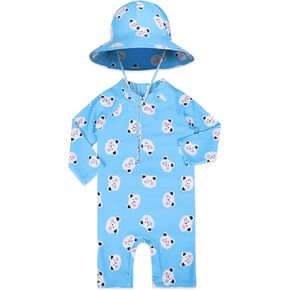 Toddler One Piece Swimsuit with Sun Hat, Kids Zip Up Sunsuit Swimwear UPF 50+ Rash Guard