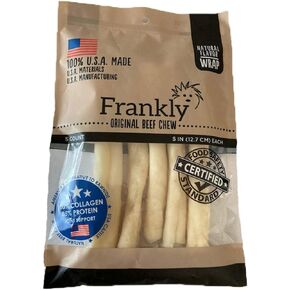 Frankly Natural Beef Flavor Roll Wrap Chews,Pack of 5,Small Rolls,5 inches Long 100 percent U.S.A Made American Beef Chew