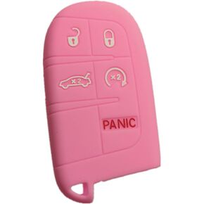 RUNZUIE Silicone Keyless Entry Remote Key Fob Cover Case Fit for Jeep Grand Cherokee Dodge Challenger Charger Dart Durango Journey Chrysler Pink 5 Buttons