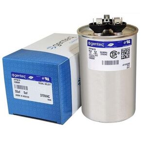 Genteq - 55 + 5 uF MFD x 370 VAC GE Industrial Replacement Dual Capacitor Round # C3555R / 97F9815