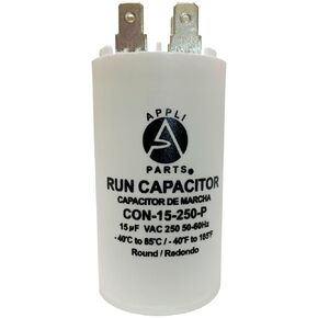 Appli Parts Run Capacitor for electric motors 25 Mfd uF (microfarads) 250VAC Plastic Case with terminals CBB60 Round Universal fit water pumps and others 3-1/8 in High 1-5/8 in Wide CON-25-250-P