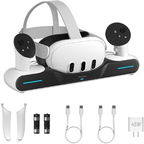 محطة شحن سريعة من Maecker لمنصة الشحن Meta Quest 3، وحدات تحكم في سماعات الرأس مع بطاريتين قابلتين للشحن لملحقات Quest 3 - S3 in Kuwait