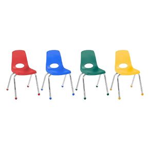 Factory Direct Partners 14005-AS كرسي مدرسي مقاس 14 بوصة، مقعد طالب مكدس بأرجل فولاذية مطلية بالكروم وانزلاقات كروية للتعلم في المنزل أو الفصل الدراسي - متنوعة (4 عبوات)