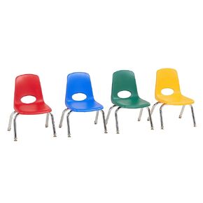 Factory Direct Partners 14005-AS 14" School Stack Chair, Stacking Student Seat with Chromed Steel Legs and Ball Glides for in-Home Learning or Classroom - Assorted (4-Pack)