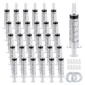 30Pack 10ml Plastic Syringe Sterile Individual Wrap with Tip Cap&Soft Tube, Measurement and Dispensing Syringe Tools for Science Labs,Liquid Measuring,Feeding Pets,Oil or Glue Applicator (10ml, 30)