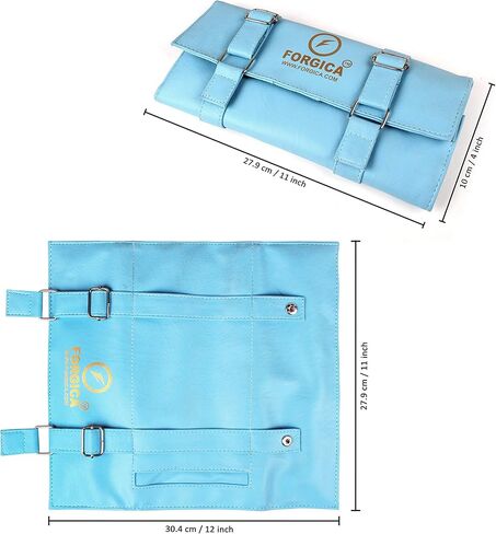 Forgica Hair Stylist Scissor Holder Gift For Men Pouch Cases for Hairdressers, Barber Shears Holder Salon Tools Holster Bag, Black PU Leather Roll-Up Organizer (Sky Blue) in Saudi Arabia
