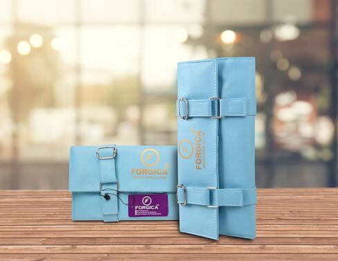 Forgica Hair Stylist Scissor Holder Gift For Men Pouch Cases for Hairdressers, Barber Shears Holder Salon Tools Holster Bag, Black PU Leather Roll-Up Organizer (Sky Blue) in Saudi Arabia