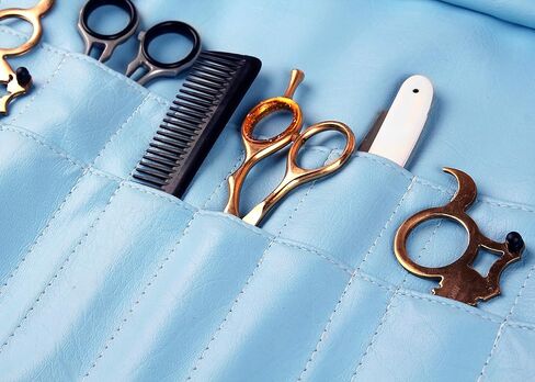 Forgica Hair Stylist Scissor Holder Gift For Men Pouch Cases for Hairdressers, Barber Shears Holder Salon Tools Holster Bag, Black PU Leather Roll-Up Organizer (Sky Blue) in Saudi Arabia