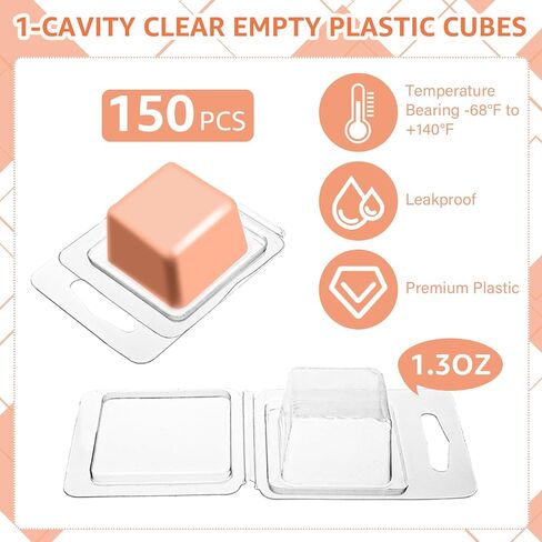 JMIATRY 150 Packs Single Wax Melts Containers 1.3oz Single Clamshells for Wax Melts Square Plastic Wax Melt Molds Clear Single Wax Melt Clamshells, Empty Candle Melt Molds in Saudi Arabia