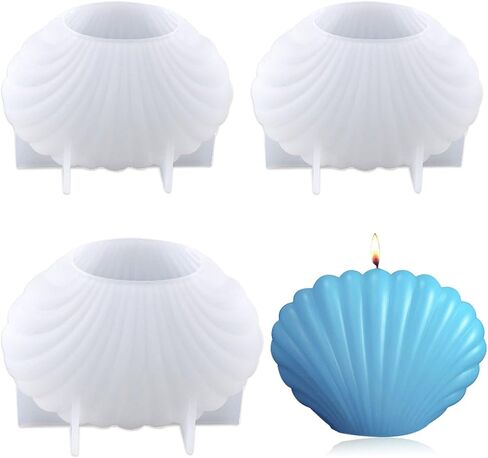 3 عبوات من قوالب صنع الشموع على شكل صدف، قوالب سيليكون على شكل صدفة لصنع صابون الشموع وديكور الزفاف على الشاطئ in Kuwait