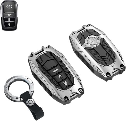 Heavy Metal Key Fob Cover Case Protector for Toyota, Keychain, Accessories for Toyota 2020-2024 Highlander 2018-2024 RAV4 Camry C-HR Corolla Avalon Prius GT86 (Type-B Black) in Saudi Arabia