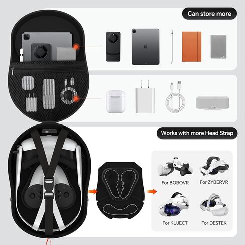 حقيبة حمل RCstyle Hibloks لجهاز Quest 3 مع منفذ شحن مغناطيسي 40 وات، حقيبة سفر صلبة بتصميم مدمج، سماعة رأس VR الكل في واحد وحقيبة ظهر بحزام كتف ممتد لوحدة التحكم in Kuwait