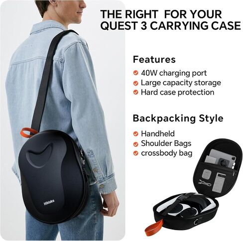 RCstyle Hibloks Carrying Case for Quest 3 with 40W Magnetic Charging Port, Compact Design Hard Travel Case, All-In-One VR Headset and Controller Expansion Shoulder Strap Backpack in Saudi Arabia