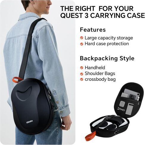 حقيبة حمل RCstyle Hibloks لجهاز Quest 3 مع منفذ شحن مغناطيسي 40 وات، حقيبة سفر صلبة بتصميم مدمج، سماعة رأس VR الكل في واحد وحقيبة ظهر بحزام كتف ممتد لوحدة التحكم in Kuwait