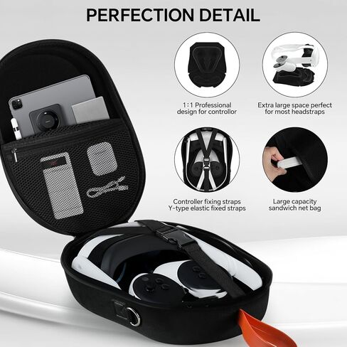 حقيبة حمل RCstyle Hibloks لجهاز Quest 3 مع منفذ شحن مغناطيسي 40 وات، حقيبة سفر صلبة بتصميم مدمج، سماعة رأس VR الكل في واحد وحقيبة ظهر بحزام كتف ممتد لوحدة التحكم in Kuwait