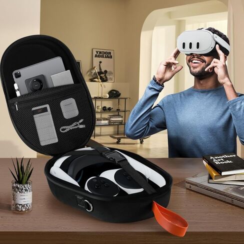 حقيبة حمل RCstyle Hibloks لجهاز Quest 3 مع منفذ شحن مغناطيسي 40 وات، حقيبة سفر صلبة بتصميم مدمج، سماعة رأس VR الكل في واحد وحقيبة ظهر بحزام كتف ممتد لوحدة التحكم in Kuwait