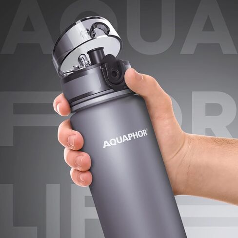 زجاجة أكوافور سيتي 500 مل رمادي | زجاجة مياه للسفر مع فلتر الكربون المنشط | فلاتر الكلور والشوائب | مصنوعة من التريتان وخالية من مادة BPA | حافظ على رطوبة جسمك أثناء التنقل! in Kuwait