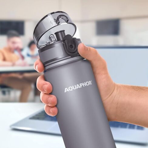 زجاجة أكوافور سيتي 500 مل رمادي | زجاجة مياه للسفر مع فلتر الكربون المنشط | فلاتر الكلور والشوائب | مصنوعة من التريتان وخالية من مادة BPA | حافظ على رطوبة جسمك أثناء التنقل! in Kuwait