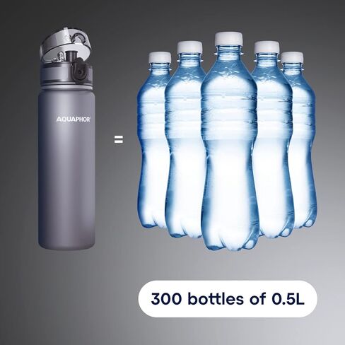 زجاجة أكوافور سيتي 500 مل رمادي | زجاجة مياه للسفر مع فلتر الكربون المنشط | فلاتر الكلور والشوائب | مصنوعة من التريتان وخالية من مادة BPA | حافظ على رطوبة جسمك أثناء التنقل! in Kuwait