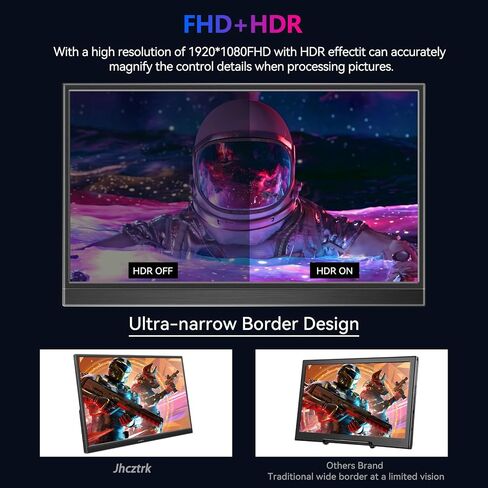 شاشة Jhcztrk المحمولة مقاس 15.6 بوصة IPS 1080P شاشة ألعاب رفيعة للغاية UHD 100% sRGB HDR مدمجة ومكبرات صوت مزدوجة HDMI USB-C شاشة ثانية للسفر لأجهزة الكمبيوتر المحمول/التبديل/الكمبيوتر الشخصي/Xbox/ps4/ps5 in Kuwait