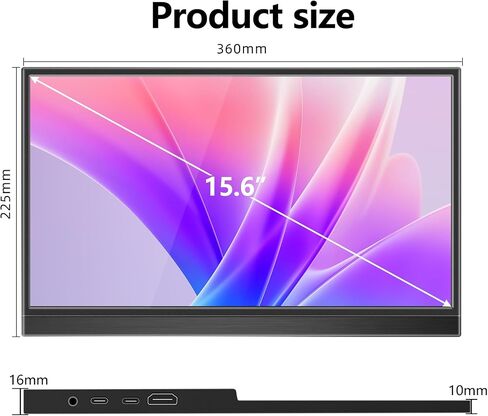 شاشة Jhcztrk المحمولة مقاس 15.6 بوصة IPS 1080P شاشة ألعاب رفيعة للغاية UHD 100% sRGB HDR مدمجة ومكبرات صوت مزدوجة HDMI USB-C شاشة ثانية للسفر لأجهزة الكمبيوتر المحمول/التبديل/الكمبيوتر الشخصي/Xbox/ps4/ps5 in Kuwait