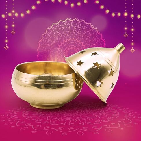 Dalvkot نحاس على شكل تفاحة Akhand Diya لبوجا ومعبد المنزل وديوالي - مصباح وقود، موديل 1، زيت نباتي، 115 جرام، 5x5x7 سم in Saudi Arabia