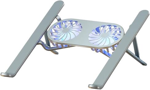 Mayten Laptop Stand with Cooling Fan, Aluminum Foldable and Portable Laptop Holder for Desk, Ventilated Cooling Notebook Stand with Low-Noise Fans for All 10-17" Laptops,Tablet-with Light- Grey in Kuwait
