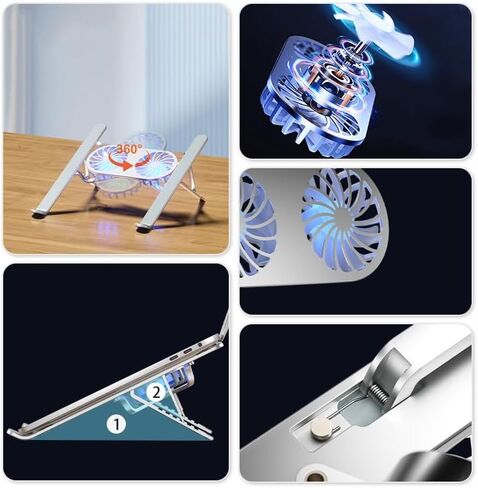 Mayten Laptop Stand with Cooling Fan, Aluminum Foldable and Portable Laptop Holder for Desk, Ventilated Cooling Notebook Stand with Low-Noise Fans for All 10-17" Laptops,Tablet-with Light- Grey in Kuwait