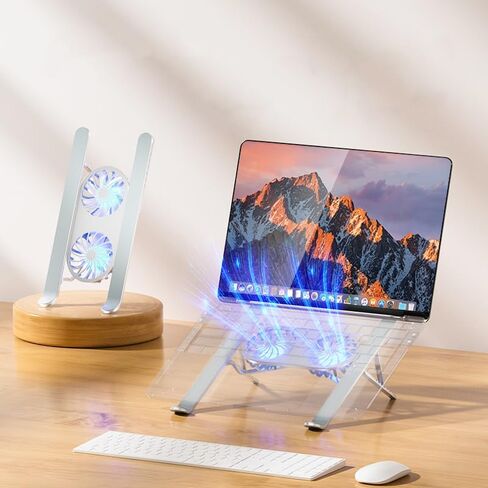 Mayten Laptop Stand with Cooling Fan, Aluminum Foldable and Portable Laptop Holder for Desk, Ventilated Cooling Notebook Stand with Low-Noise Fans for All 10-17" Laptops,Tablet-with Light- Grey in Kuwait