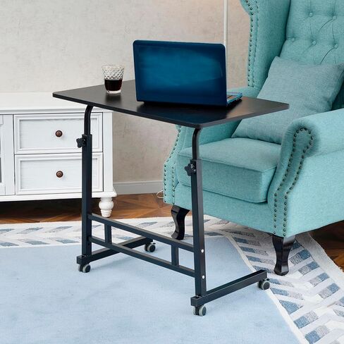 C Shaped Side Table, 31.5 inch Laptop Stand Notebook Computer Stand, Height Adjustable Desk for Working, Rolling Desk Bedside Table Overbed Table, Ancient Pine Color in Saudi Arabia