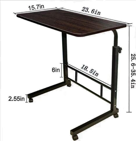 C Shaped Side Table, 31.5 inch Laptop Stand Notebook Computer Stand, Height Adjustable Desk for Working, Rolling Desk Bedside Table Overbed Table, Ancient Pine Color in Saudi Arabia