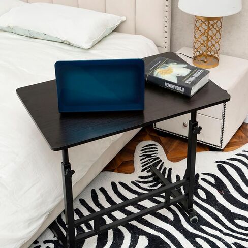 C Shaped Side Table, 31.5 inch Laptop Stand Notebook Computer Stand, Height Adjustable Desk for Working, Rolling Desk Bedside Table Overbed Table, Ancient Pine Color in Saudi Arabia