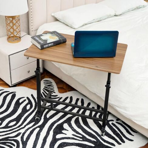 C Shaped Side Table, 31.5 inch Laptop Stand Notebook Computer Stand, Height Adjustable Desk for Working, Rolling Desk Bedside Table Overbed Table, Ancient Pine Color in Saudi Arabia