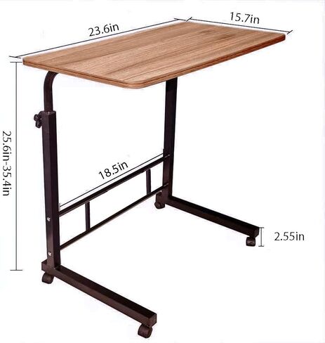 C Shaped Side Table, 31.5 inch Laptop Stand Notebook Computer Stand, Height Adjustable Desk for Working, Rolling Desk Bedside Table Overbed Table, Ancient Pine Color in Saudi Arabia