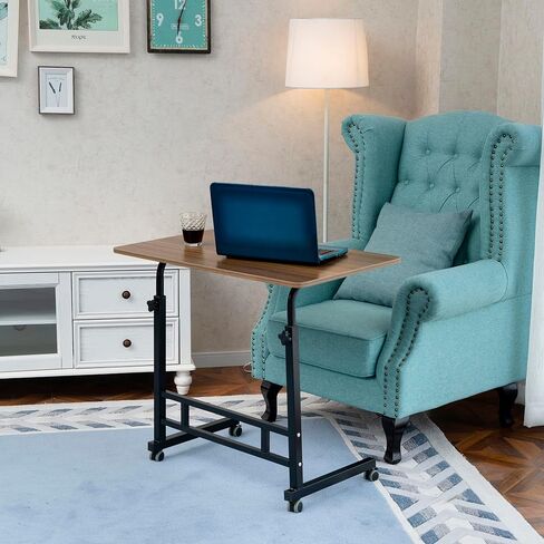 C Shaped Side Table, 31.5 inch Laptop Stand Notebook Computer Stand, Height Adjustable Desk for Working, Rolling Desk Bedside Table Overbed Table, Ancient Pine Color in Saudi Arabia