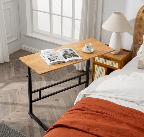 C Shaped Side Table, 31.5 inch Laptop Stand Notebook Computer Stand, Height Adjustable Desk for Working, Rolling Desk Bedside Table Overbed Table, Ancient Pine Color in Saudi Arabia