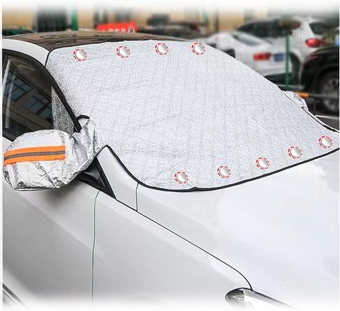 غطاء ثلجي للزجاج الأمامي مكون من 4 طبقات من Qiyibei للثلج والأشعة فوق البنفسجية والصقيع. مع مغناطيس. حماية الطلاء. واقي للممسحة والمرآة، غطاء الزجاج الأمامي للسيارة، لمعظم السيارات وسيارات الدفع الرباعي والشاحنات والشاحنات الصغيرة (63 × 45.6 بوصة) in Kuwait