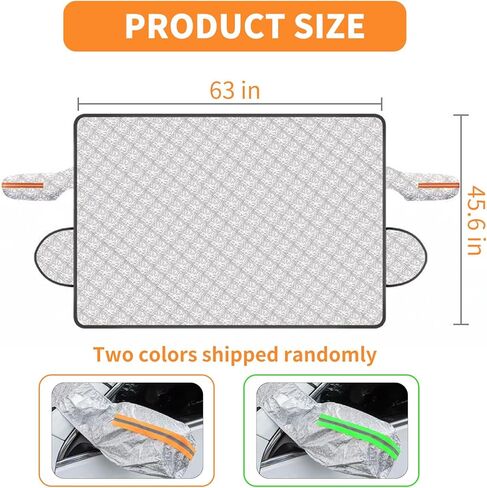 غطاء ثلجي للزجاج الأمامي مكون من 4 طبقات من Qiyibei للثلج والأشعة فوق البنفسجية والصقيع. مع مغناطيس. حماية الطلاء. واقي للممسحة والمرآة، غطاء الزجاج الأمامي للسيارة، لمعظم السيارات وسيارات الدفع الرباعي والشاحنات والشاحنات الصغيرة (63 × 45.6 بوصة) in Kuwait