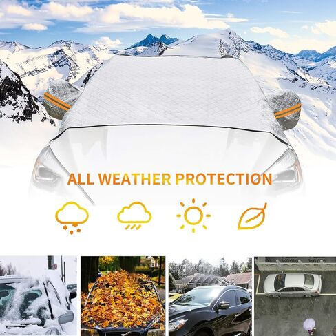 غطاء ثلجي للزجاج الأمامي مكون من 4 طبقات من Qiyibei للثلج والأشعة فوق البنفسجية والصقيع. مع مغناطيس. حماية الطلاء. واقي للممسحة والمرآة، غطاء الزجاج الأمامي للسيارة، لمعظم السيارات وسيارات الدفع الرباعي والشاحنات والشاحنات الصغيرة (63 × 45.6 بوصة) in Kuwait