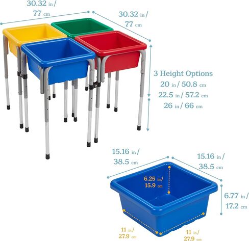 ECR4Kids 4-Station Sand and Water Adjustable Play Table, Sensory Bins, Primary in Saudi Arabia