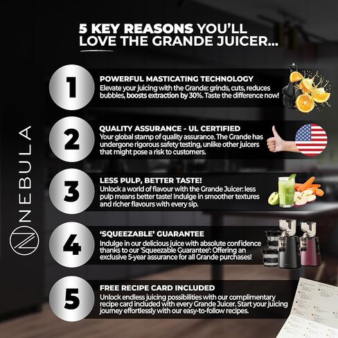 آلات عصارة المضغ البطيئة من نيبولا غراندي، عصارة ضغط بارد قوية مع مجرى تغذية كبير، عصارات مضغ كهربائية للخضروات والفواكه، سهلة التنظيف، ضمان لمدة 5 سنوات (أحمر غامق) in Kuwait