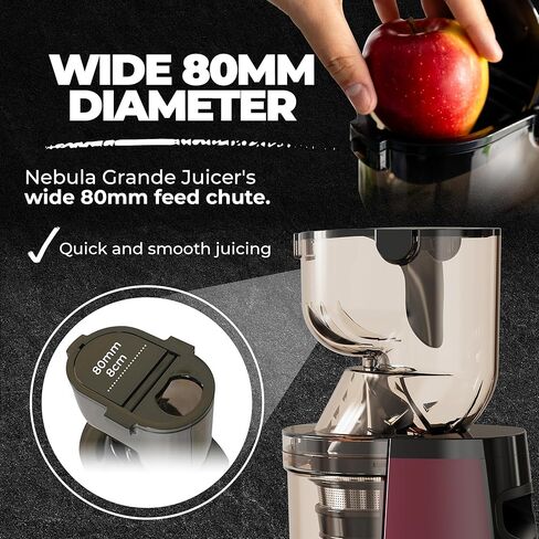آلات عصارة المضغ البطيئة من نيبولا غراندي، عصارة ضغط بارد قوية مع مجرى تغذية كبير، عصارات مضغ كهربائية للخضروات والفواكه، سهلة التنظيف، ضمان لمدة 5 سنوات (أحمر غامق) in Kuwait