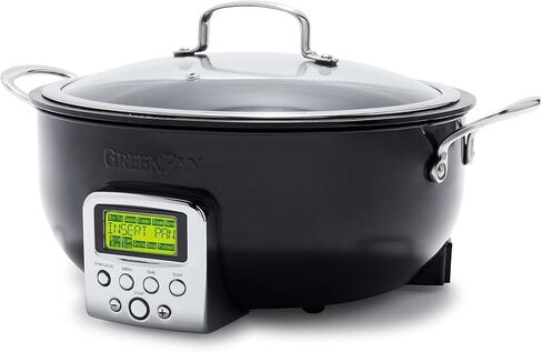 وعاء مقلاة GreenPan Elite Essential Smart Electric 6QT، إعدادات مسبقة للقلي السريع وطهي الأرز، قطع سيراميك صحية غير لاصقة وآمنة للاستخدام في غسالة الأطباق، شاشة LED سهلة الاستخدام، أزرق أكسفورد in Kuwait