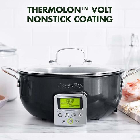 وعاء مقلاة GreenPan Elite Essential Smart Electric 6QT، إعدادات مسبقة للقلي السريع وطهي الأرز، قطع سيراميك صحية غير لاصقة وآمنة للاستخدام في غسالة الأطباق، شاشة LED سهلة الاستخدام، أزرق أكسفورد in Kuwait